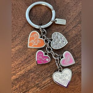 COACH 5 Poppy Heart Bag Charm w/Crystal Embellishments